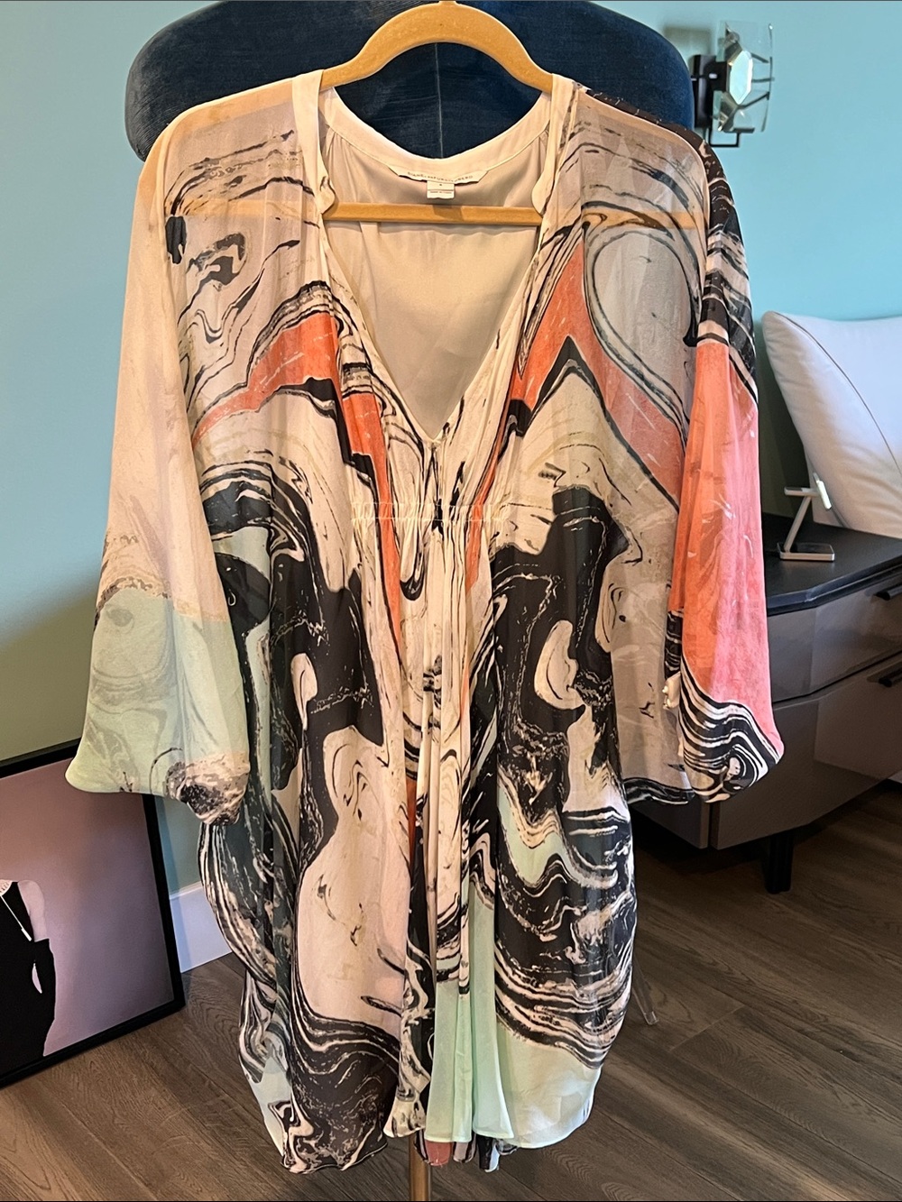 Diane Von Furstenberg Marble-Print Tunic in Cream, Black, Coral, Mint